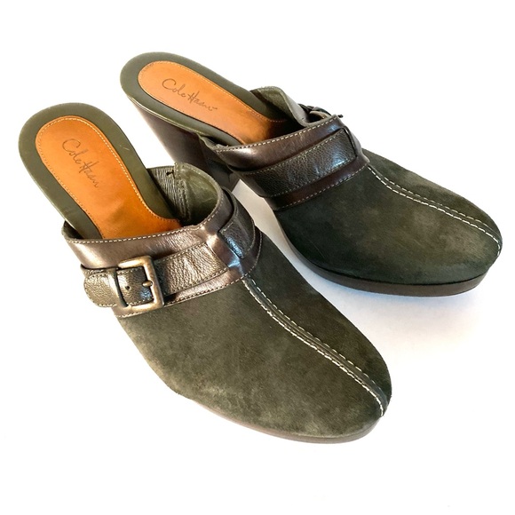 Cole Haan Clogs Mules Women’s Shoes 11 B Dark Green Suede Leather Comfort - Picture 6 of 11